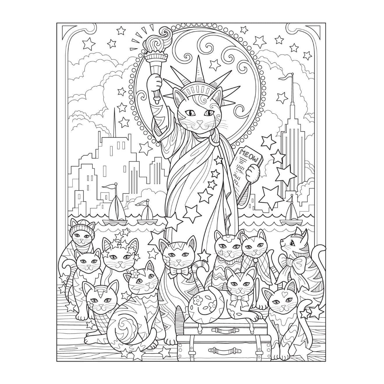 Creative Haven Country Cats & City Kitties Coloring Book