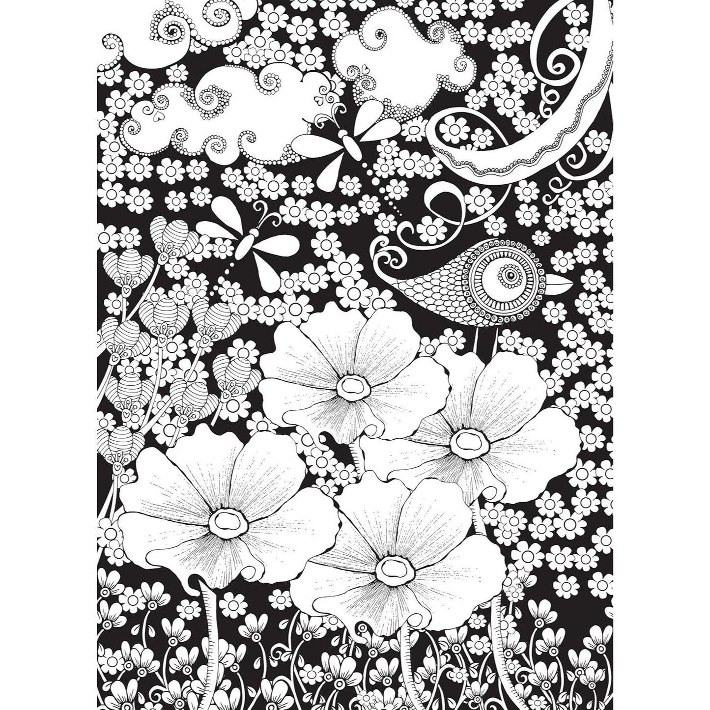 Creative Haven Midnight Garden Coloring Book: Heart & Flower Designs on a Dramatic Black Background