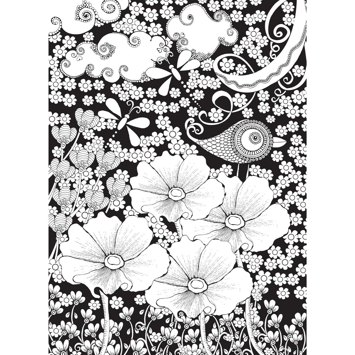 Creative Haven Midnight Garden Coloring Book: Heart & Flower Designs on a Dramatic Black Background