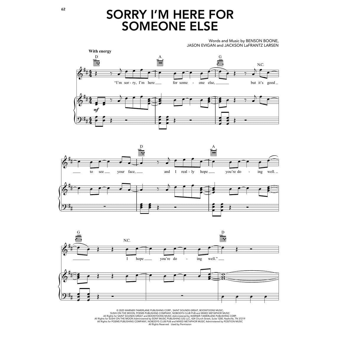 Benson Boone Sheet Music Collection