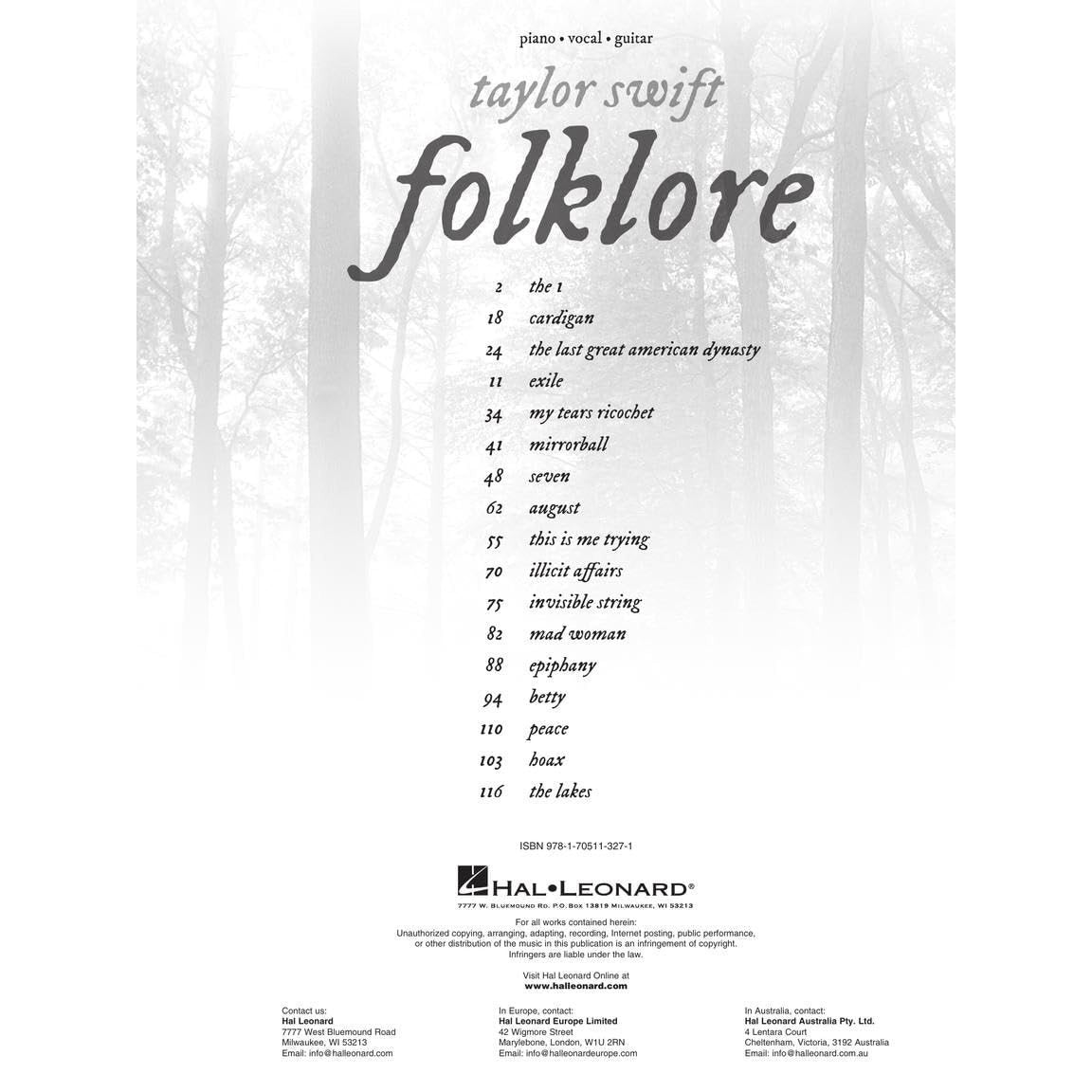 Taylor Swift - Folklore: Piano/Vocal/Guitar Songbook [Spiral-bound] Taylor Swift (Spiral Bound)
