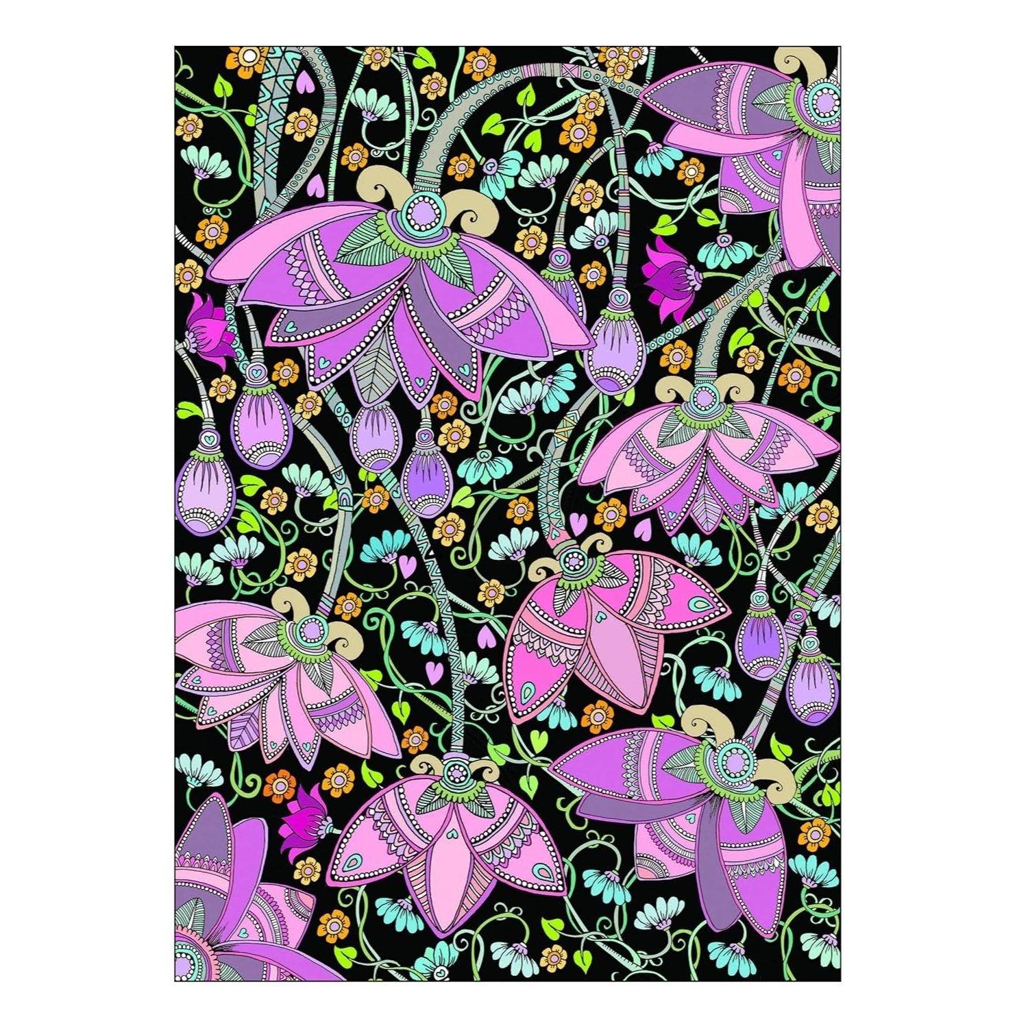 Creative Haven Midnight Garden Coloring Book: Heart & Flower Designs on a Dramatic Black Background