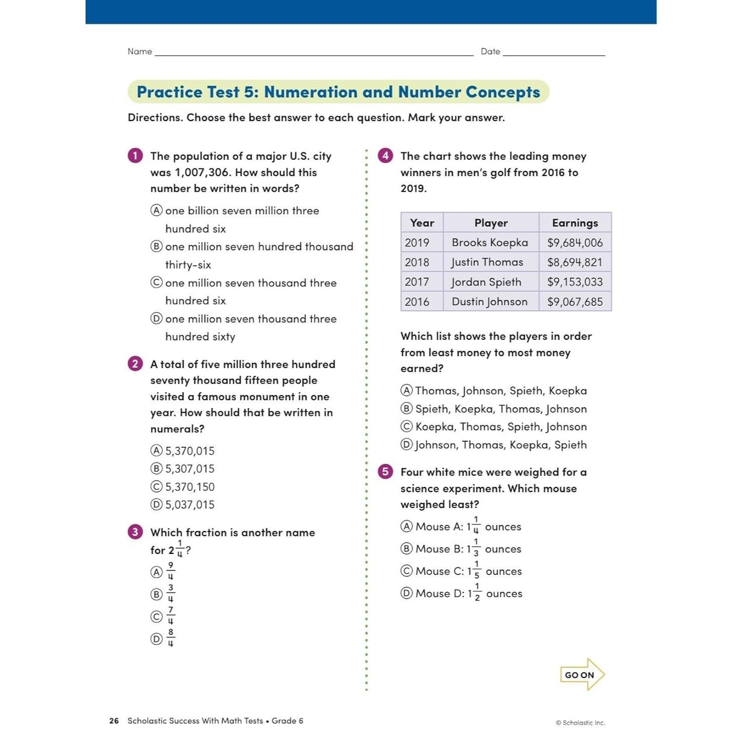 Scholastic Success with Math Tests Grade 6 Workbook