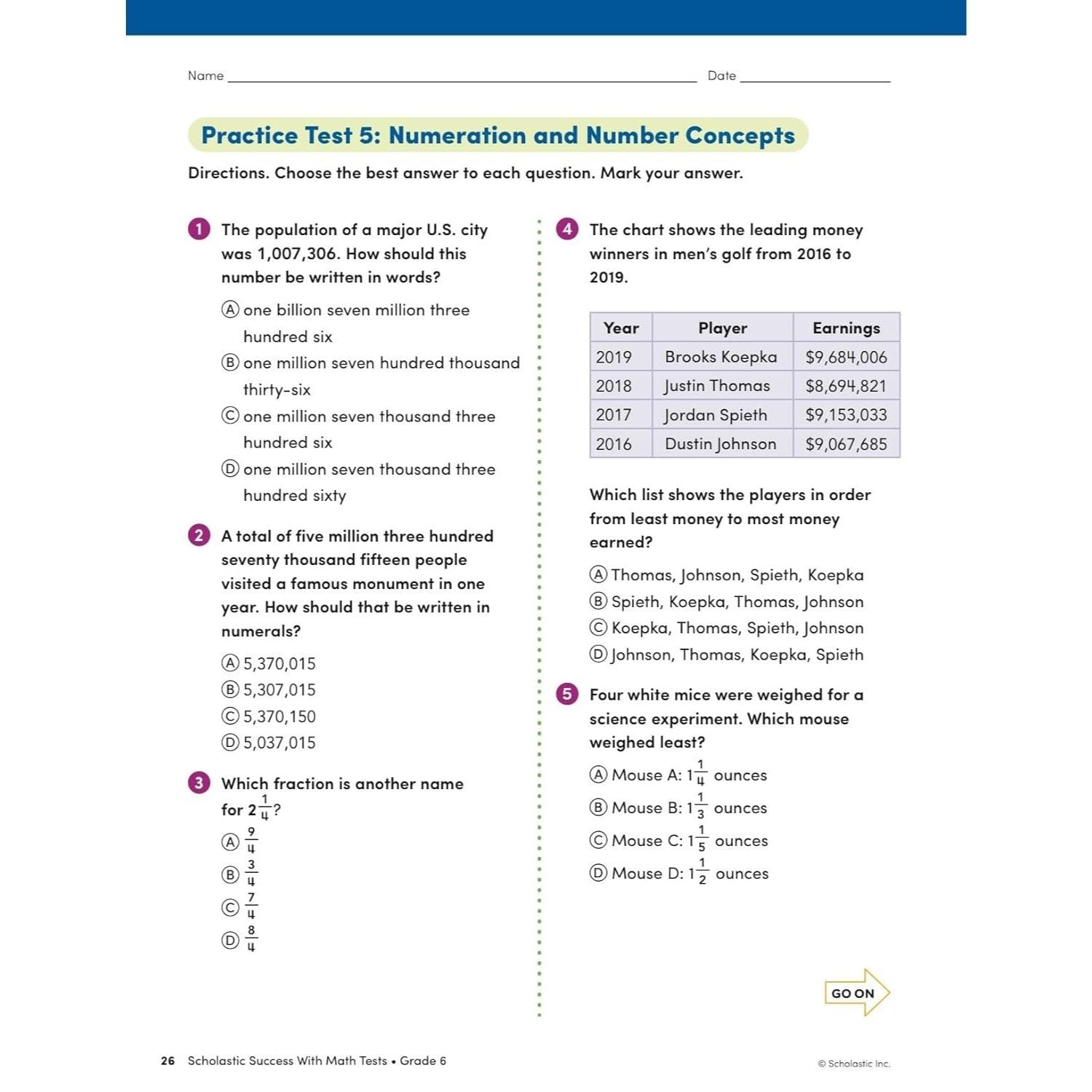 Scholastic Success with Math Tests Grade 6 Workbook