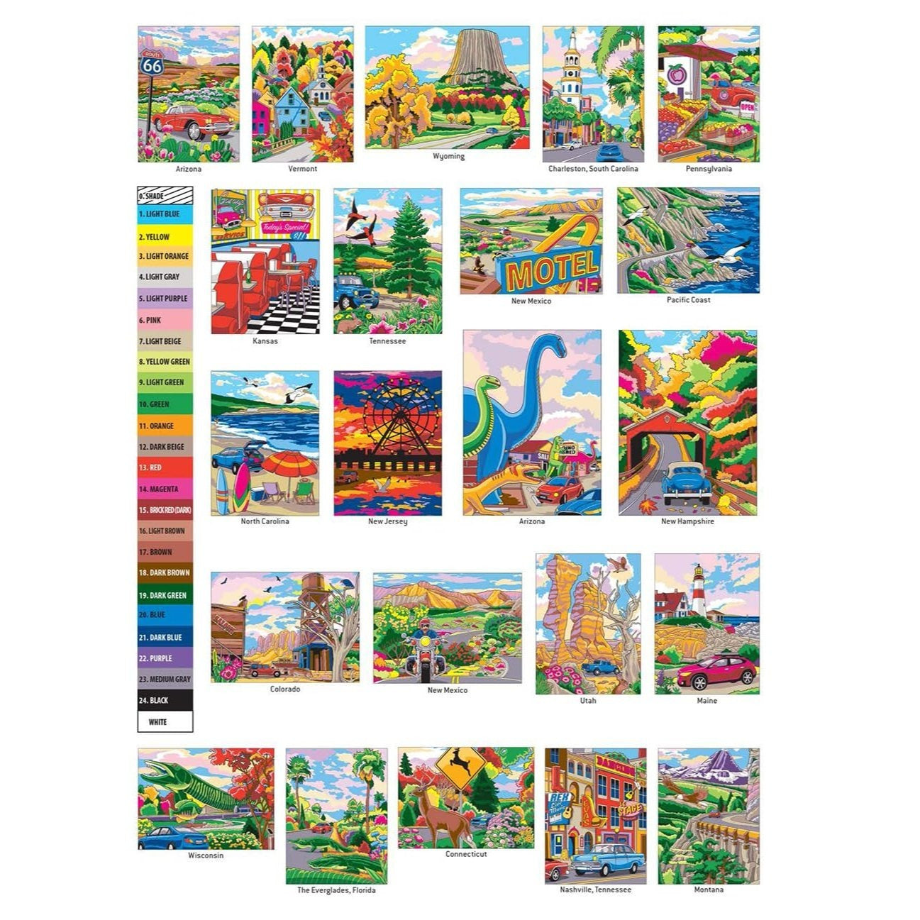 Creative Haven Road Trip USA Color by Number (Adult Coloring Books: USA) (Spiral Bound)
