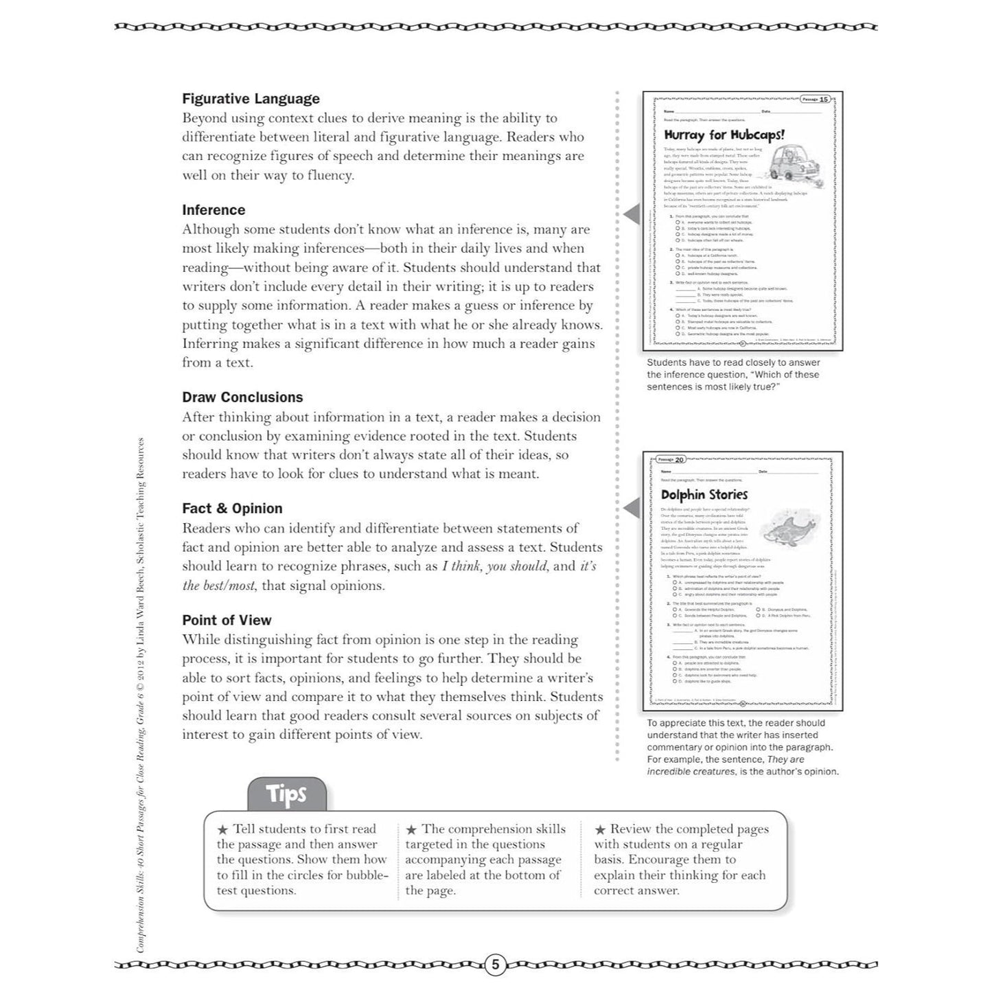 Comprehension Skills: 40 Short Passages for Close Readings, Grade 6