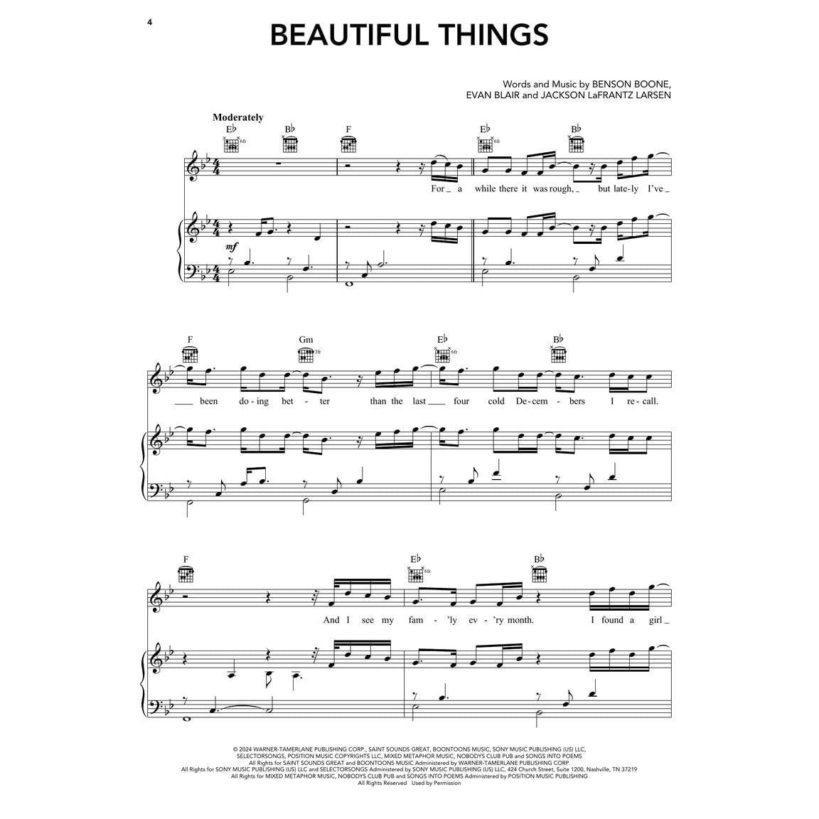 Benson Boone Sheet Music Collection