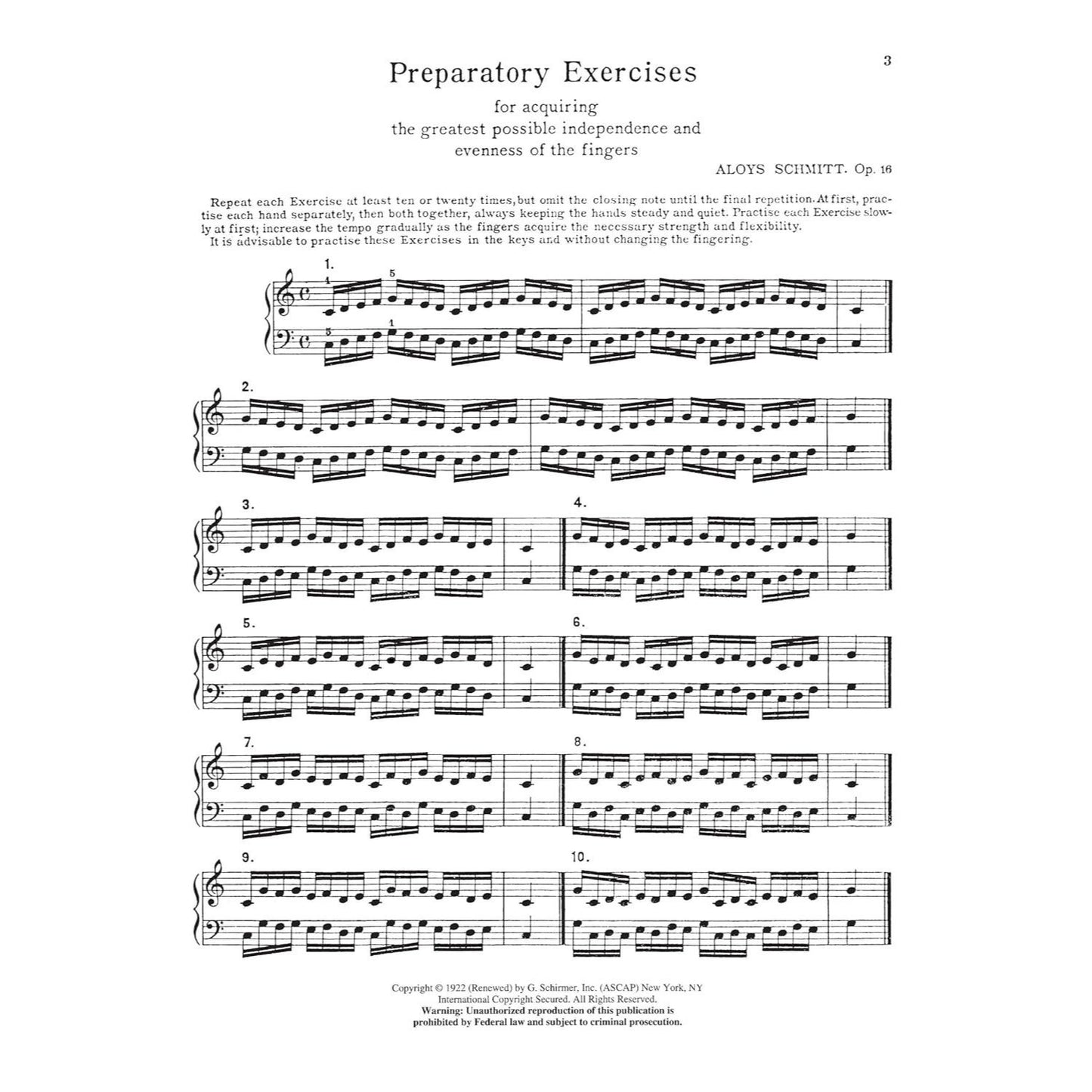 Preparatory Exercises, Op. 16: Schmitt - Preparatory Exercises, Op. 16 Schirmer Library of Class (New, Augmented)
