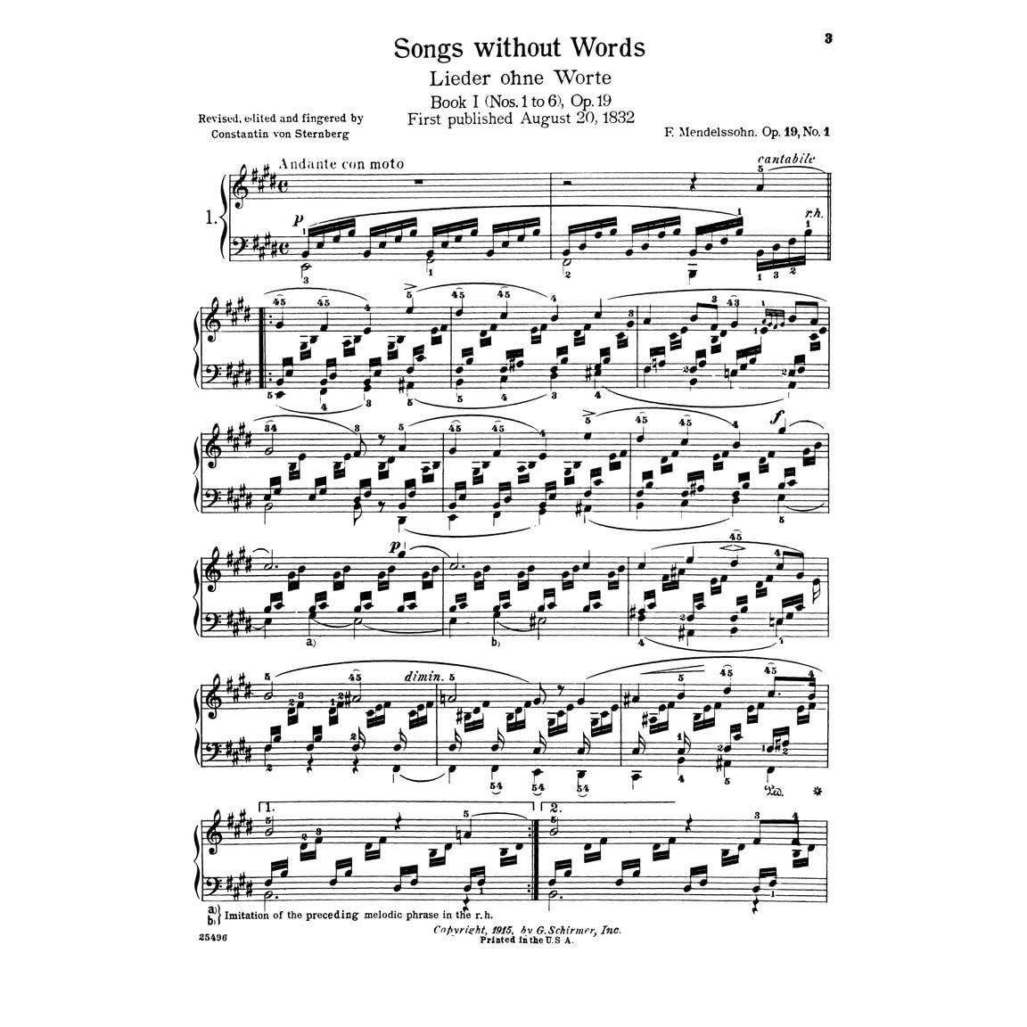 Mendelssohn - Songs Without Words for the Piano Sheet Music Book Classical Romantic Collection Schirmer Library Vol. 58