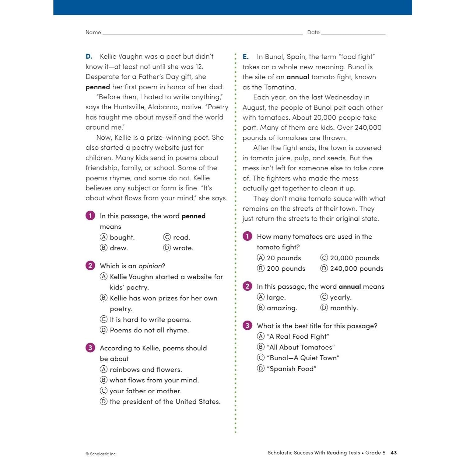 Scholastic Success with Reading Tests Grade 5 Workbook