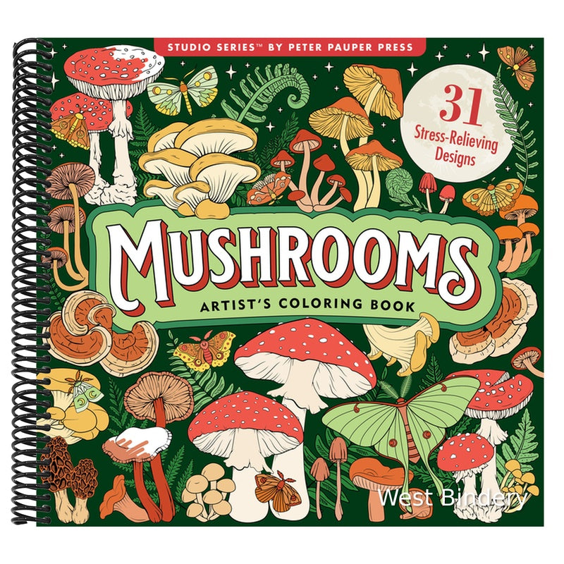 Mushrooms Adult Coloring Book (31 One-Sided Designs on Thick Paper)