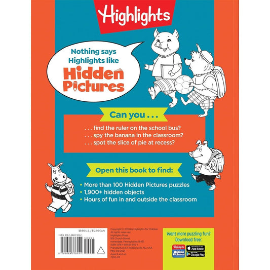 School Puzzles: Activity Book for Kids 6 and Up with Over 100 Puzzles Featuring Classrooms, Field Trips and More, Search and Find Over 1,900 Hidden Ob (Highlights Hidden Pictures) (Spiral Bound)