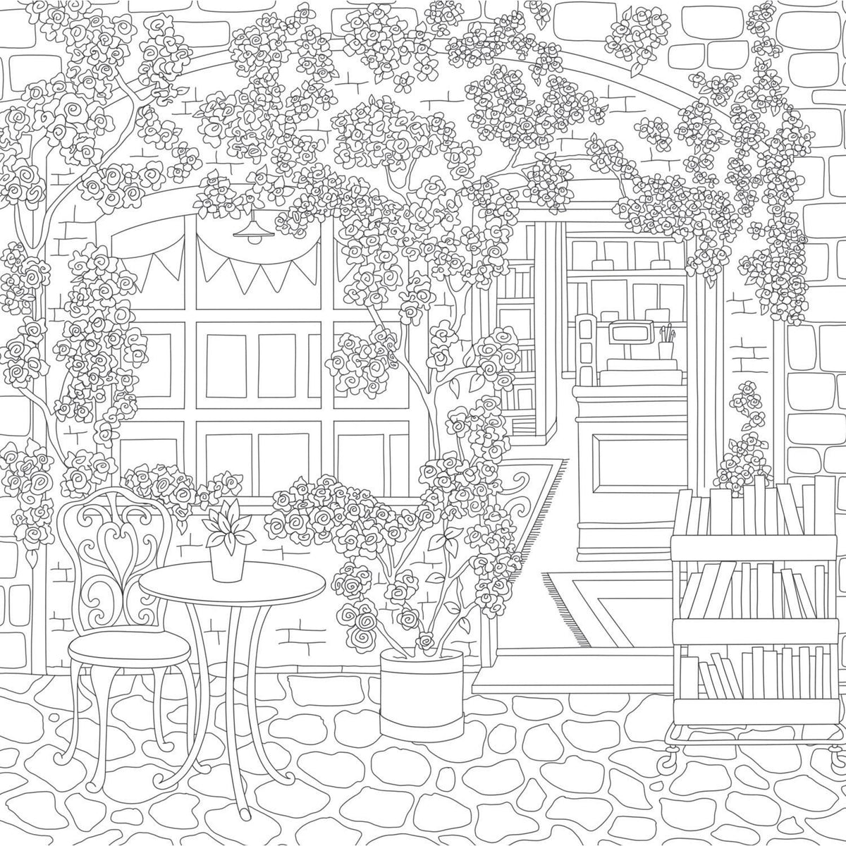 Cozy Bookshops: Colouring Book