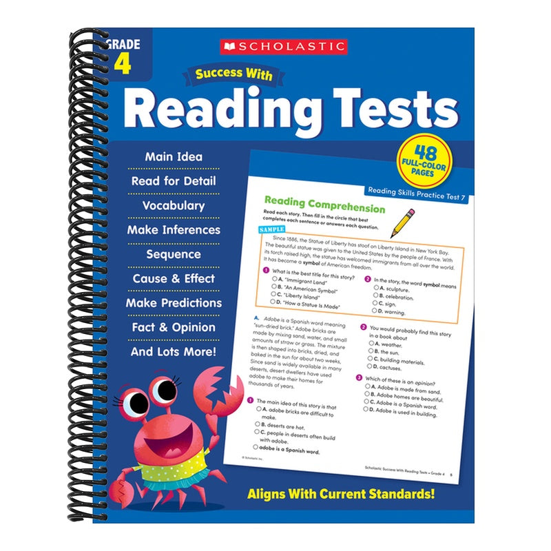 Scholastic Success with Reading Tests Grade 4 Workbook (Spiral Bound)