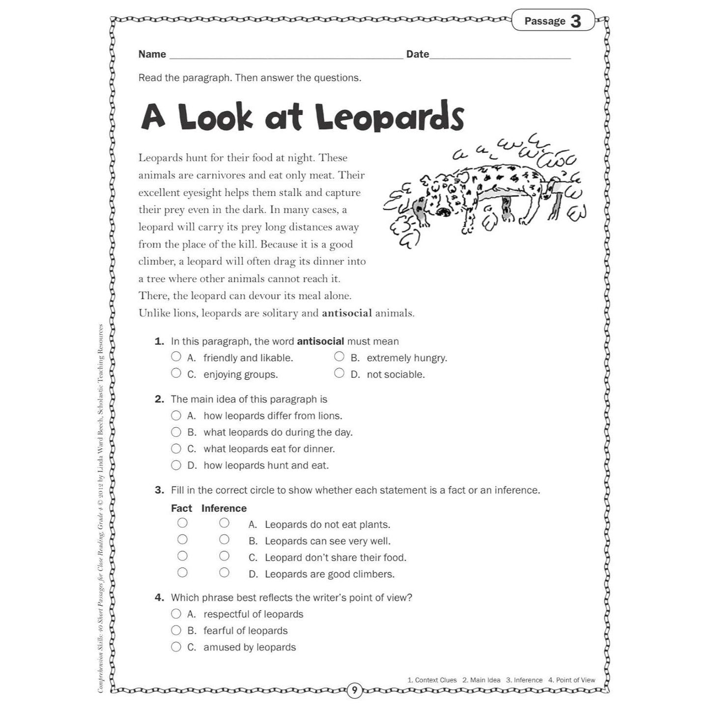 Comprehension Skills: 40 Short Passages for Close Reading: Grade 4 (Spiral Bound)