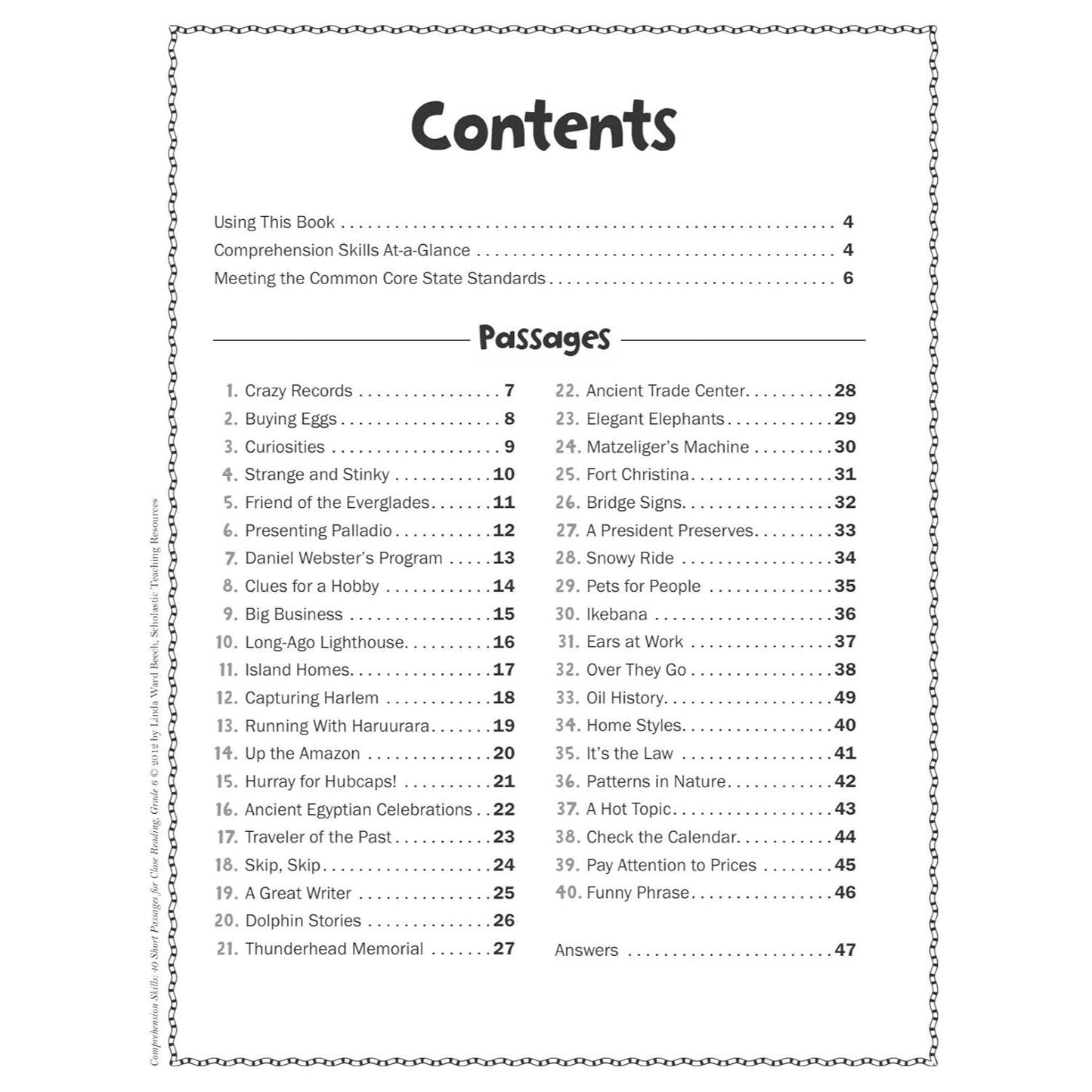 Comprehension Skills: 40 Short Passages for Close Readings, Grade 6