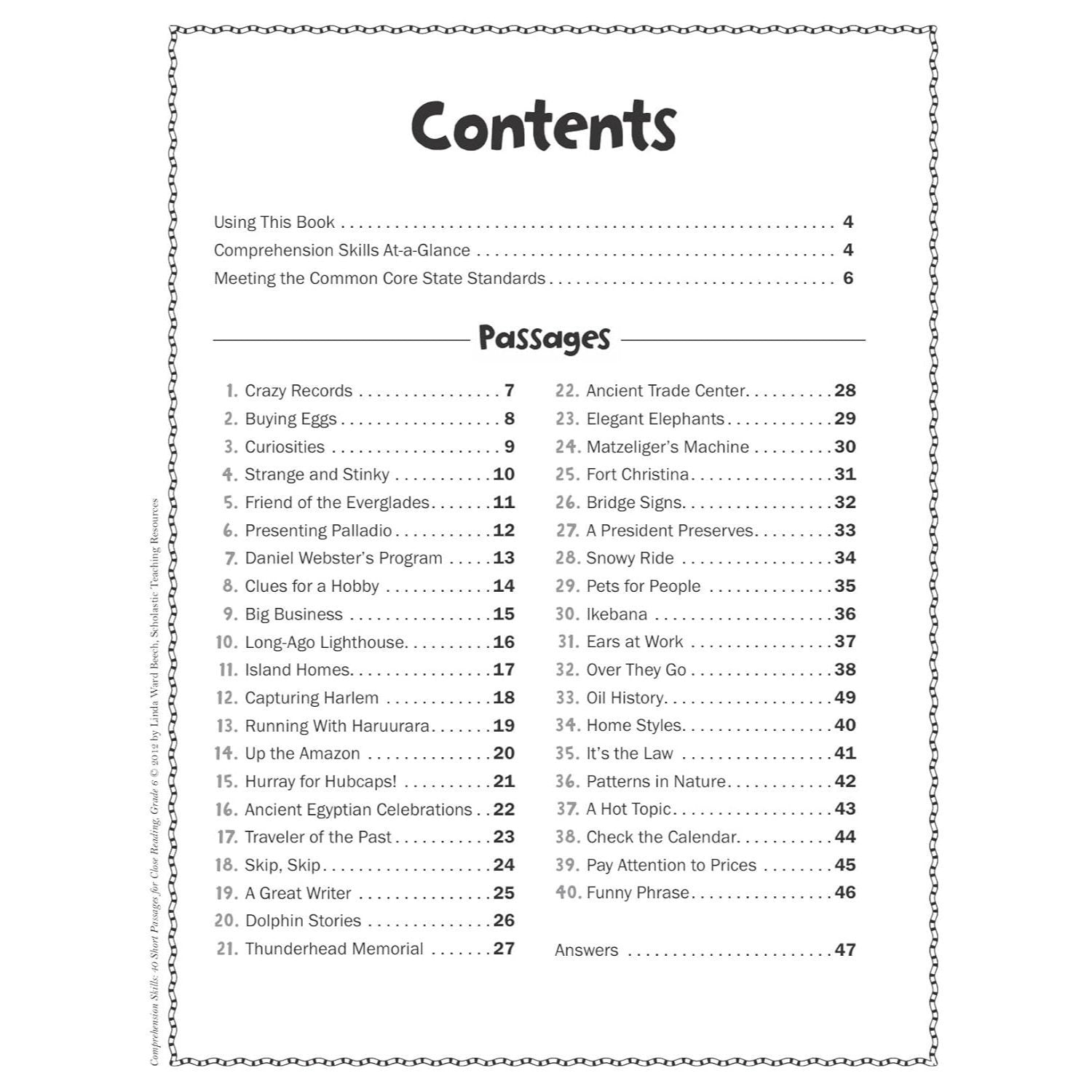 Comprehension Skills: 40 Short Passages for Close Readings, Grade 6