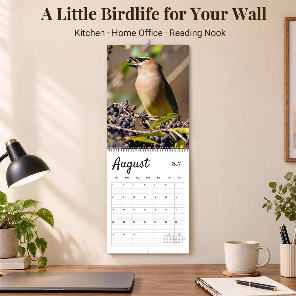 MUKAWA 2027 Bird Wall Calendar, 12 Months of Backyard Bird Scenes
