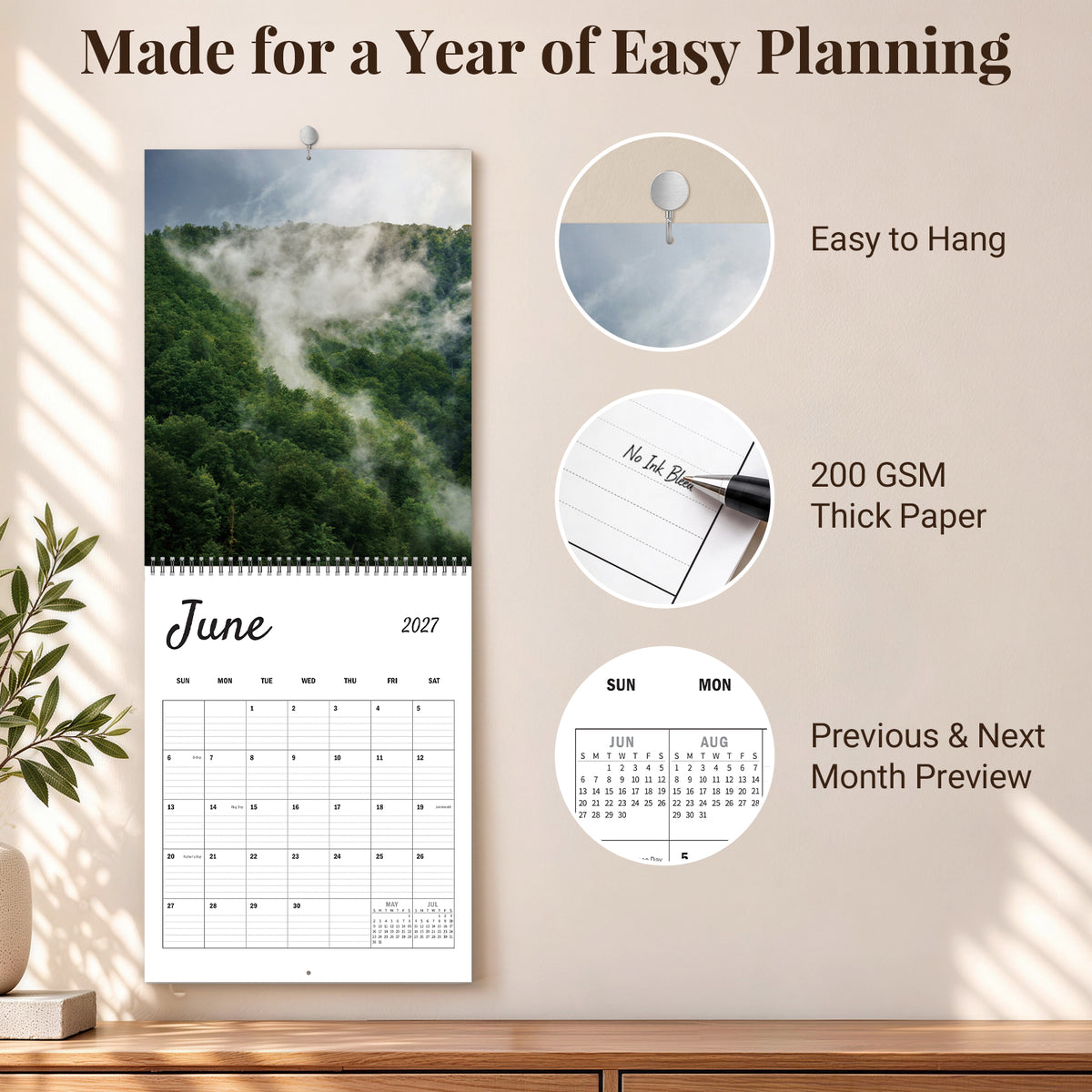 MUKAWA 2027 Mountain Wall Calendar, Four Seasons of Nature, 11.5" × 14.7"