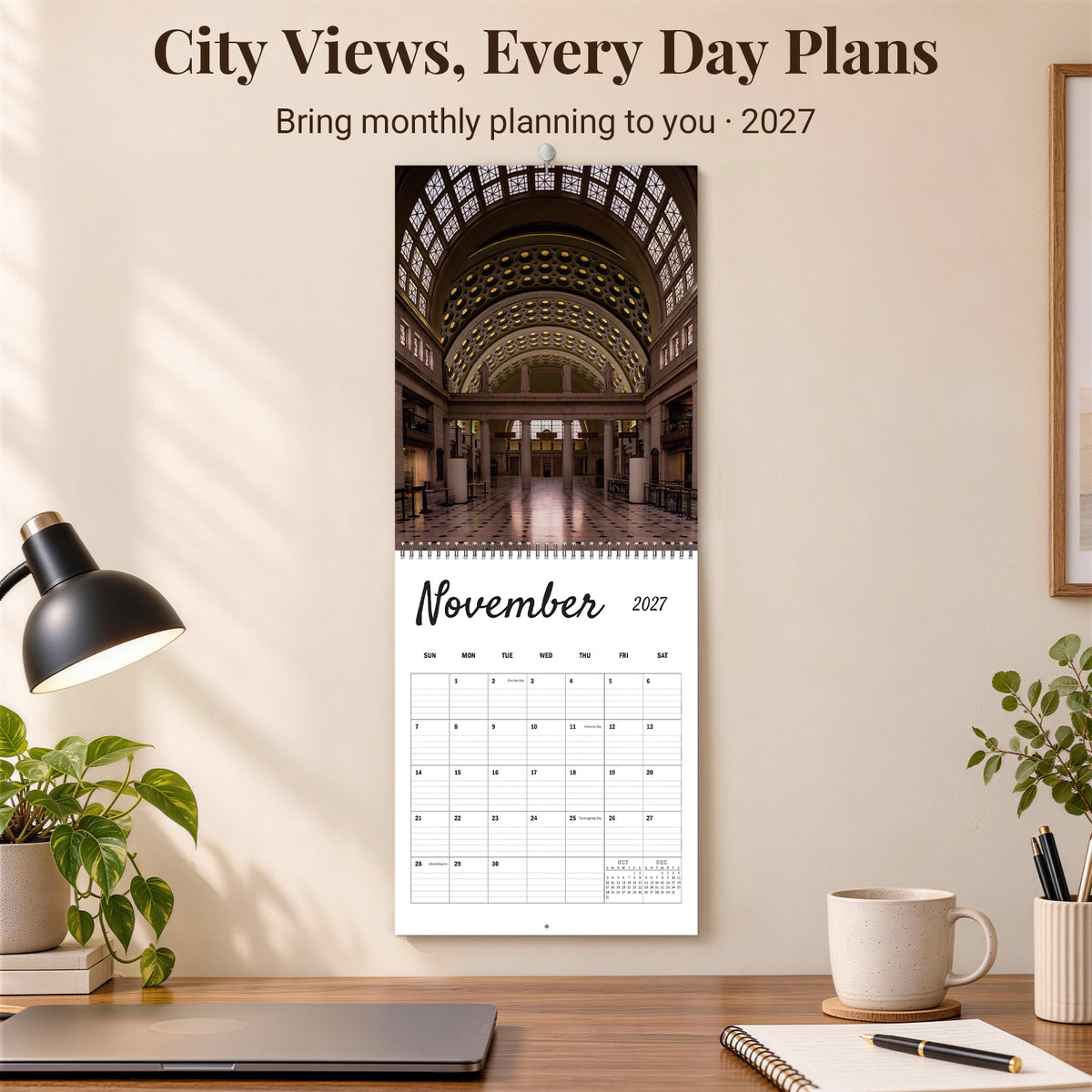 MUKAWA 2027 City Landmarks Wall Calendar, 12 Months of Iconic City Views