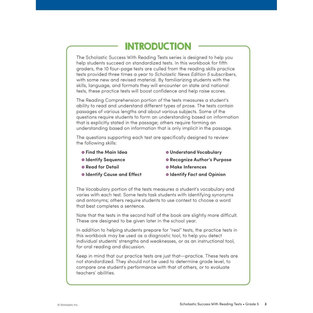 Scholastic Success with Reading Tests Grade 5 Workbook