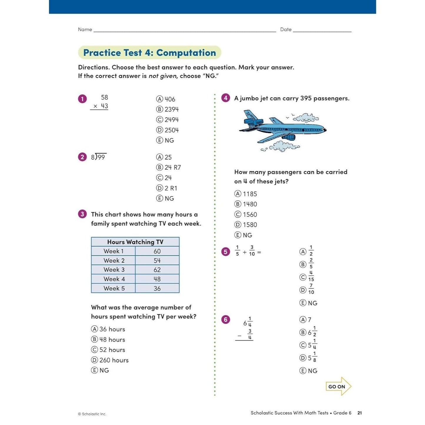 Scholastic Success with Math Tests Grade 6 Workbook