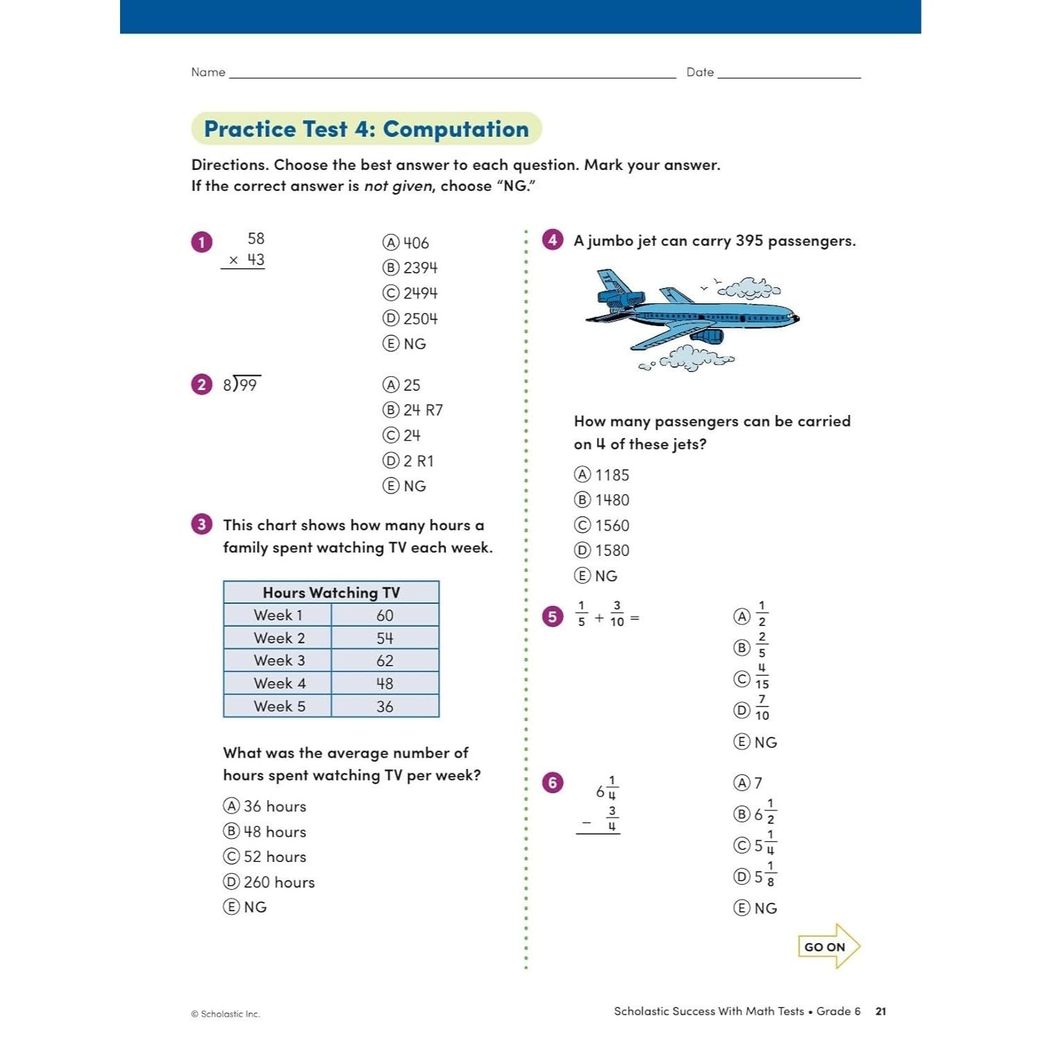 Scholastic Success with Math Tests Grade 6 Workbook