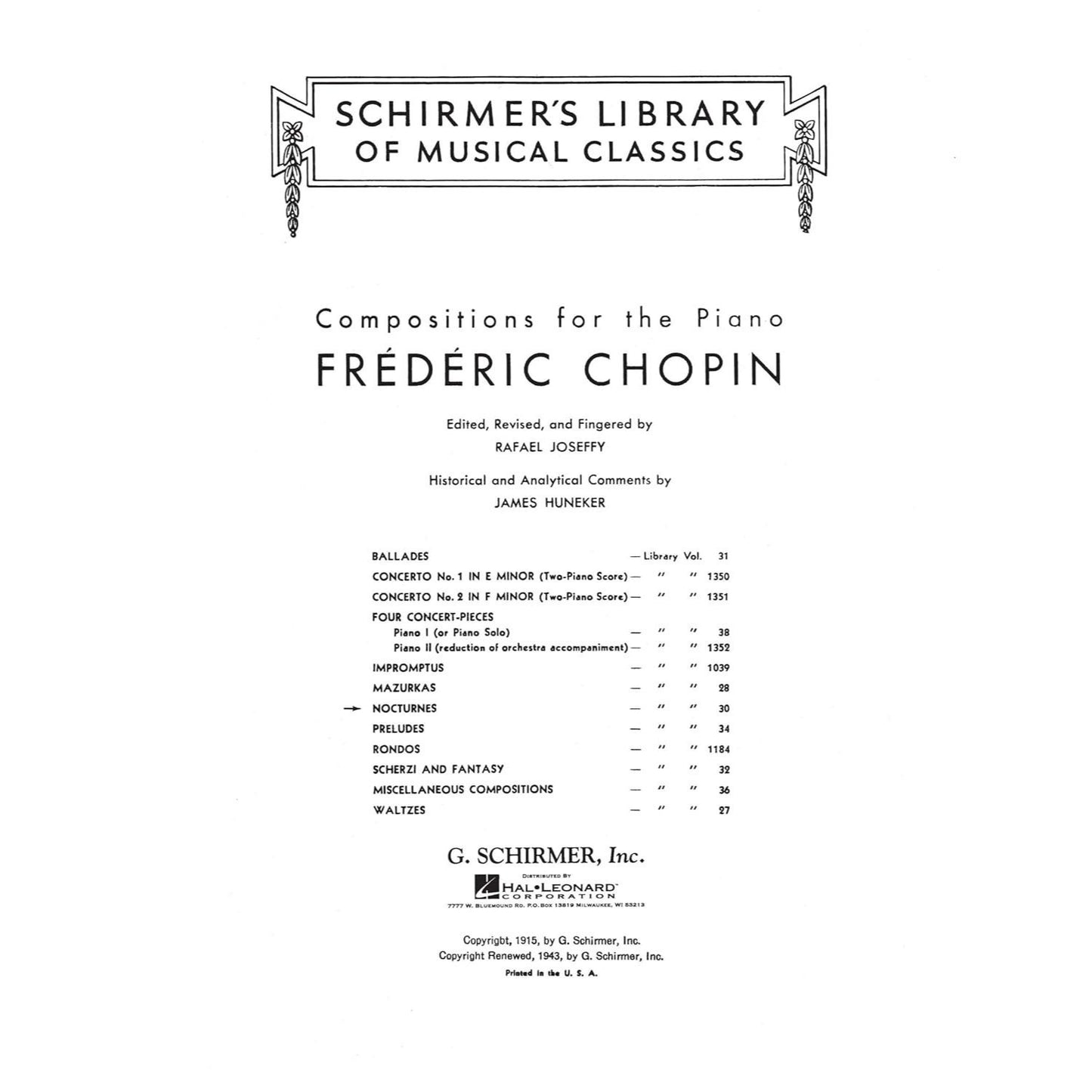 Nocturnes for the Piano (Schirmer's Library of Musical Classics, Vol. 30) - Chopin Piano Book with 21 Music Pieces - Easy to Read and Understand Piano