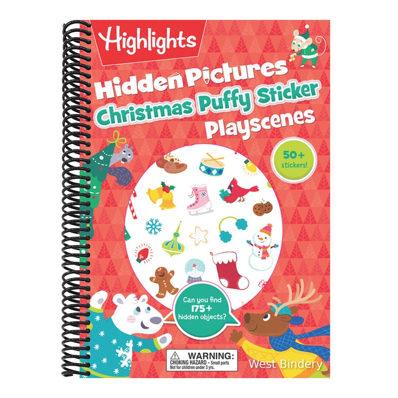 Christmas Hidden Pictures Puffy Sticker Playscenes: Christmas Activity Book with Over 50 Puffy Stickers, Festive Games and Hidden Pictures Puzzles for (Highlights Puffy Sticker Playscenes) (Spiral Bound)