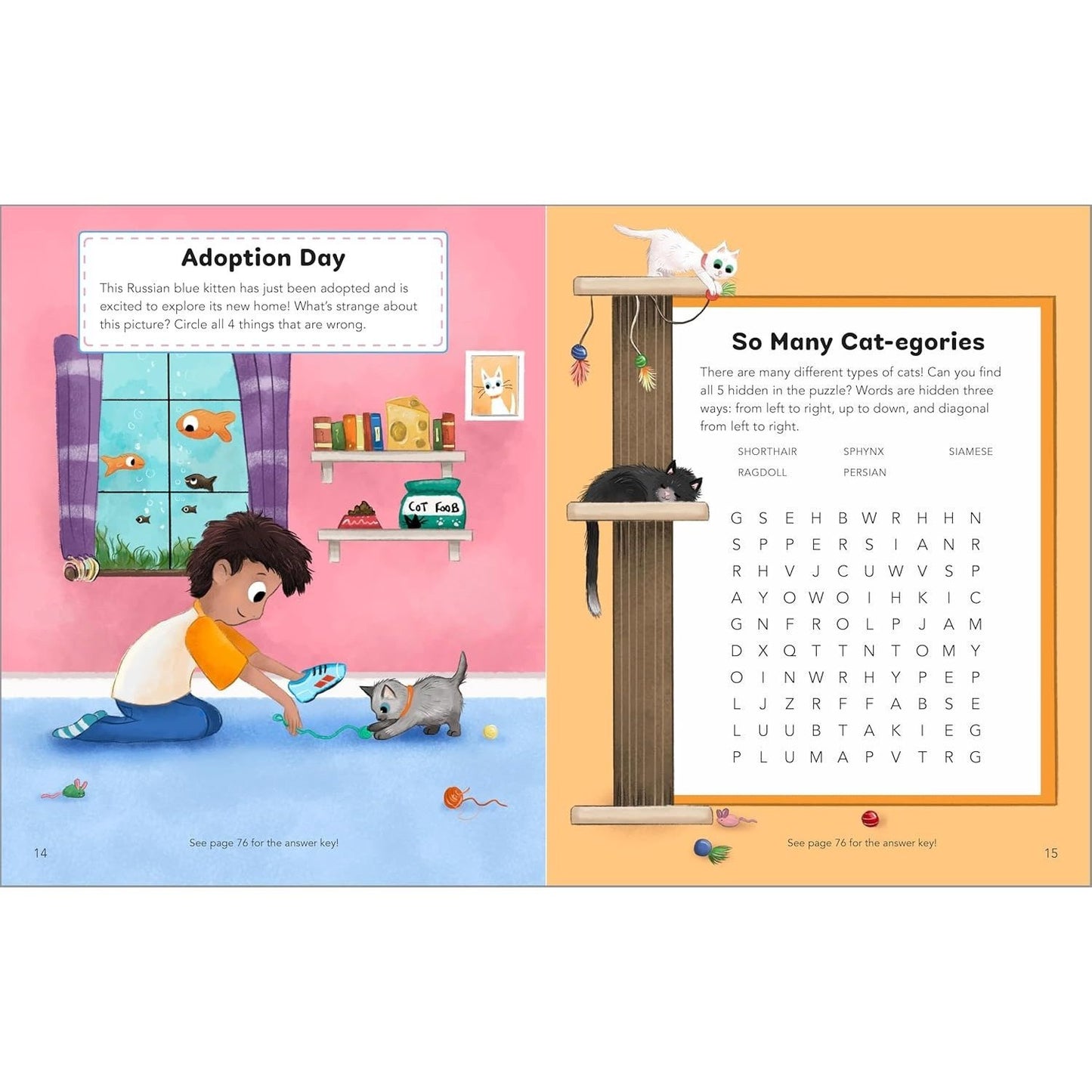 Cute Cats Activity Book for Kids: 70 Activities Including Coloring, Dot-To-Dots & Spot the Difference