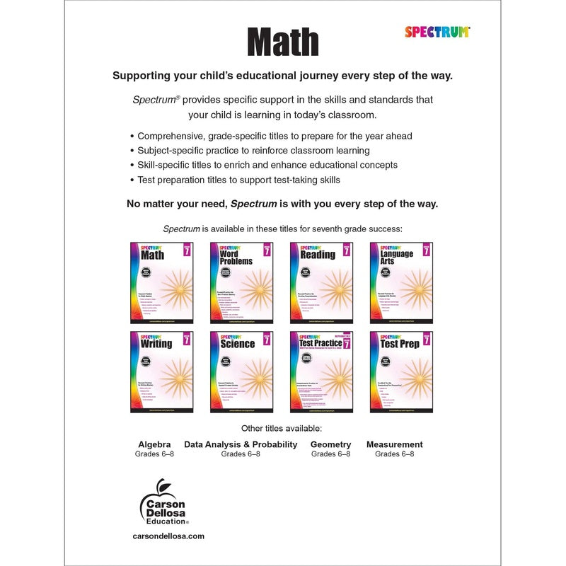 Spectrum Math Workbook, Grade 7: Volume 8 (Spiral Bound)