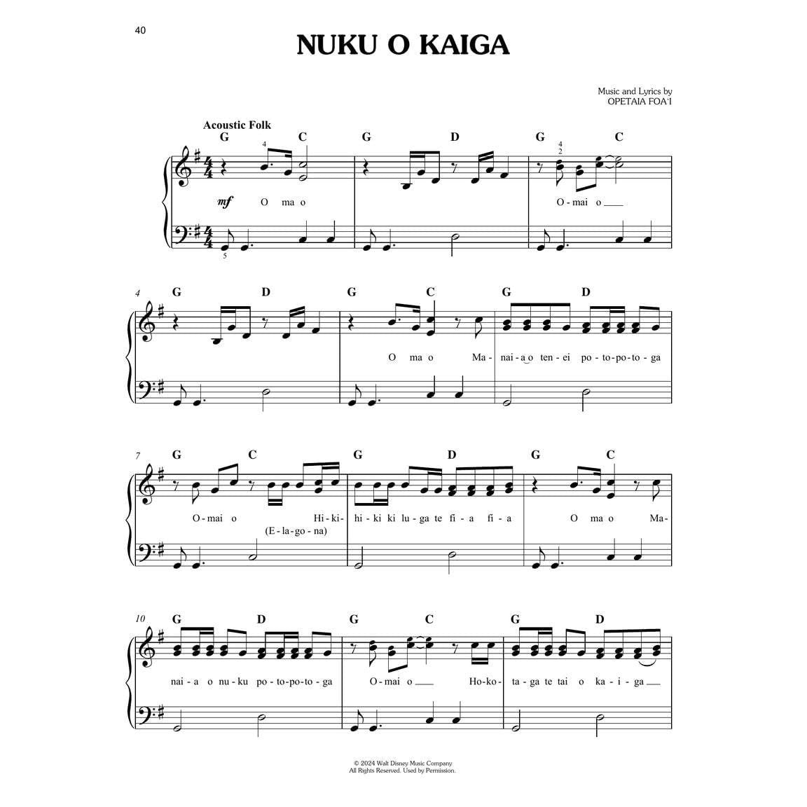 Moana 2 - Music from the Motion Picture for Easy Piano with Lyrics