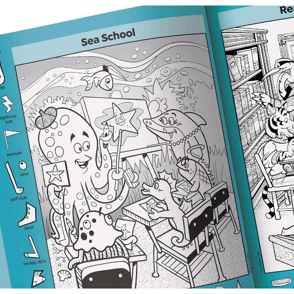 School Puzzles: Activity Book for Kids 6 and Up with Over 100 Puzzles Featuring Classrooms, Field Trips and More, Search and Find Over 1,900 Hidden Ob (Highlights Hidden Pictures) (Spiral Bound)