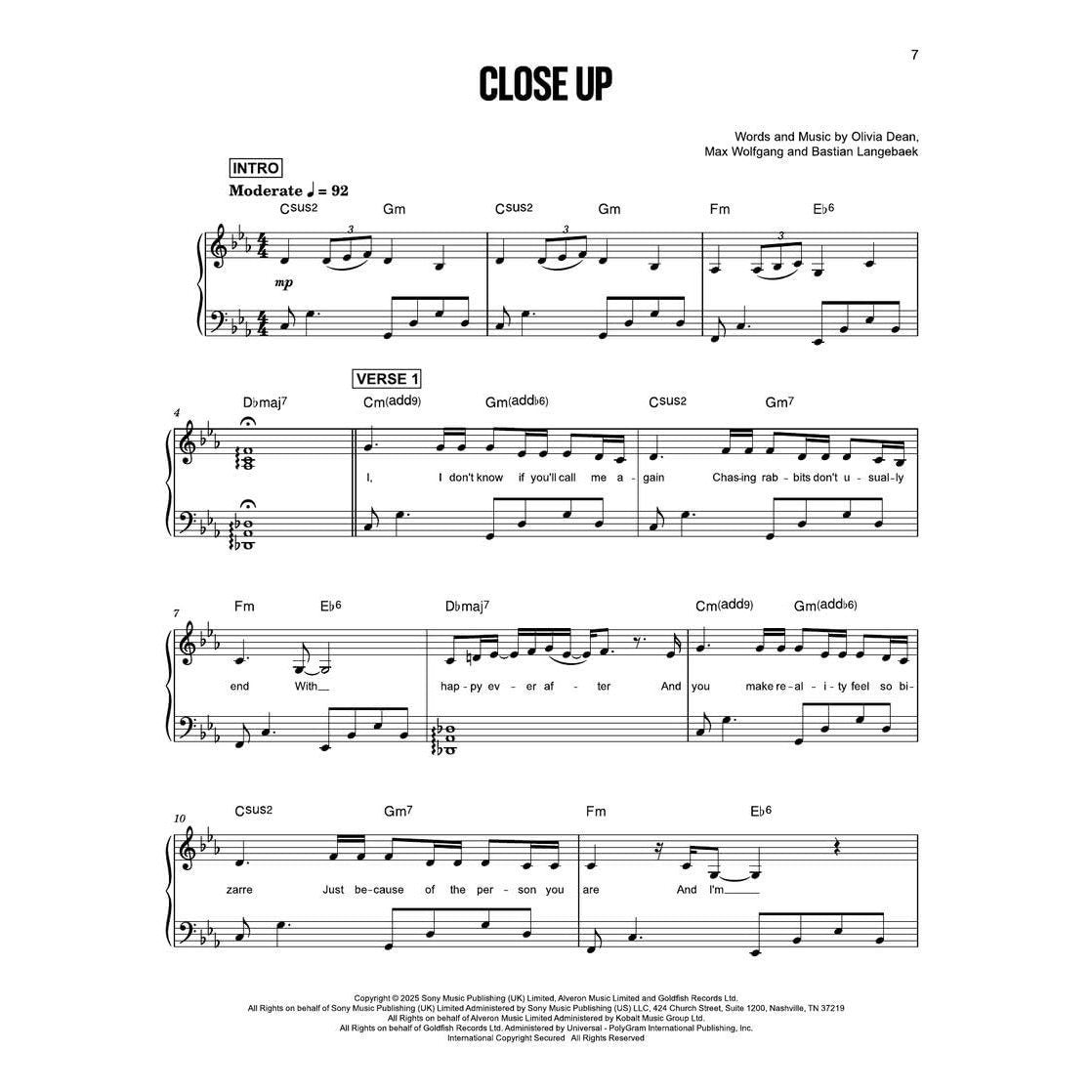 Olivia Dean - The Art of Loving: Sheet Music Essentials Songbook for Piano with Lyrics