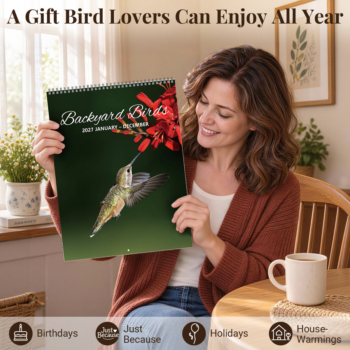 MUKAWA 2027 Bird Wall Calendar, 12 Months of Backyard Bird Scenes