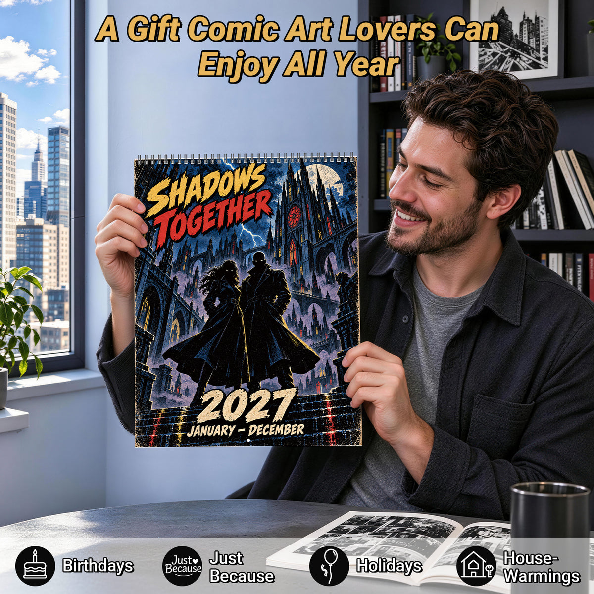 MUKAWA 2027 Comic Art Wall Calendar, 12 Gothic City Illustrations