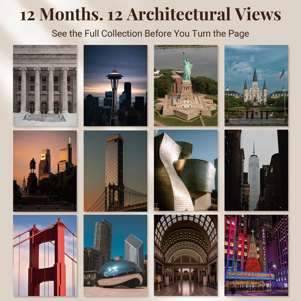 MUKAWA 2027 City Landmarks Wall Calendar, 12 Months of Iconic City Views