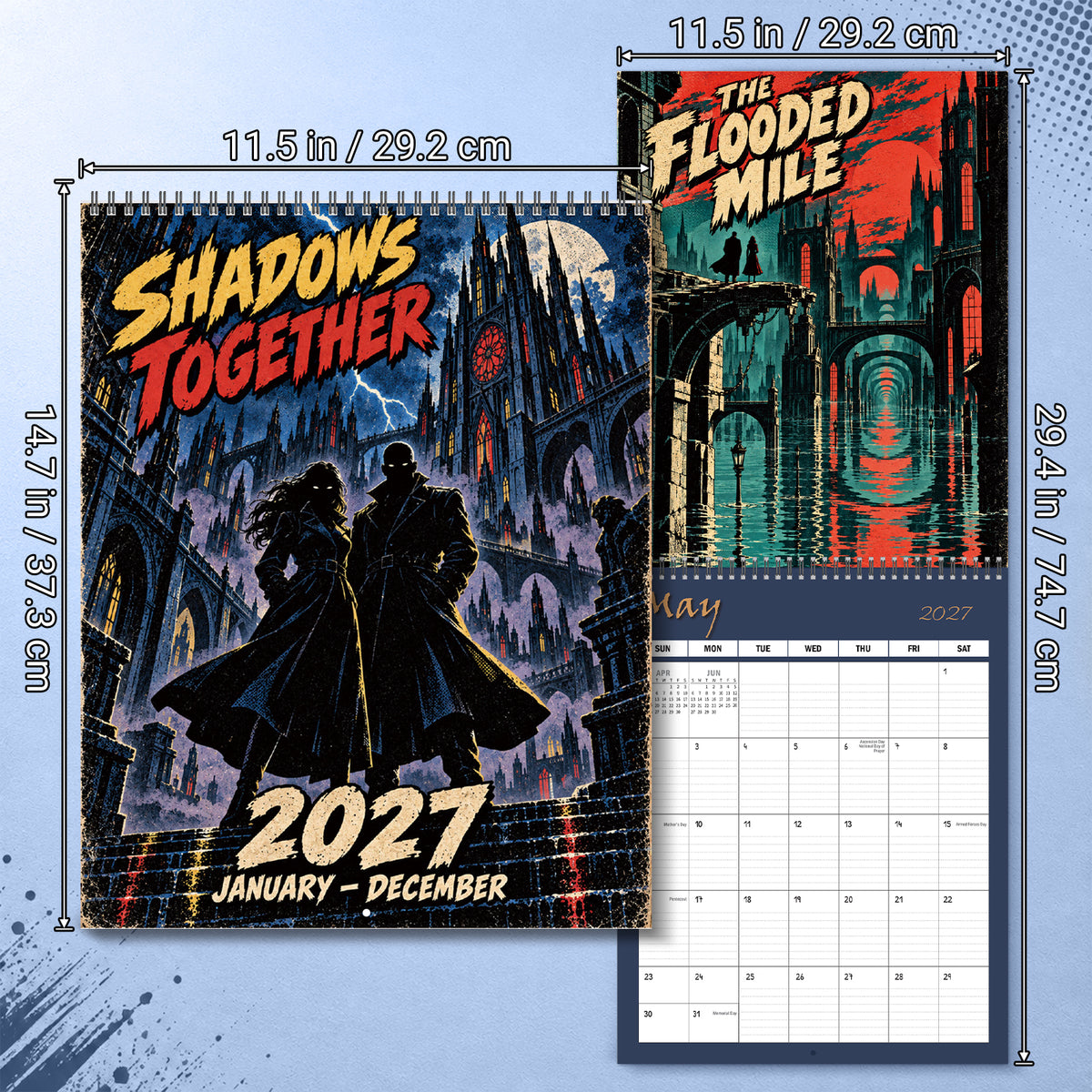 MUKAWA 2027 Comic Art Wall Calendar, 12 Gothic City Illustrations