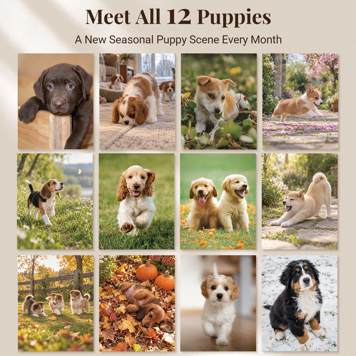 MUKAWA 2027 Dog Wall Calendar, 12 Months of Cute Puppy Scenes