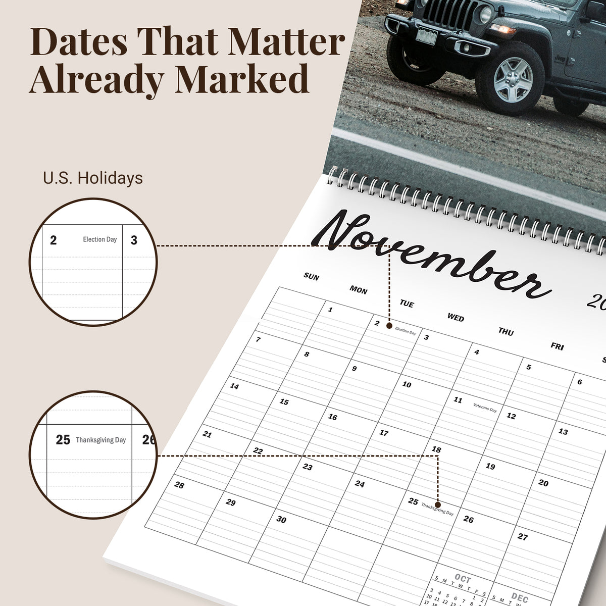 MUKAWA 2027 Wall Calendar, American Pickup Truck Scenes, 11.5" × 14.7"