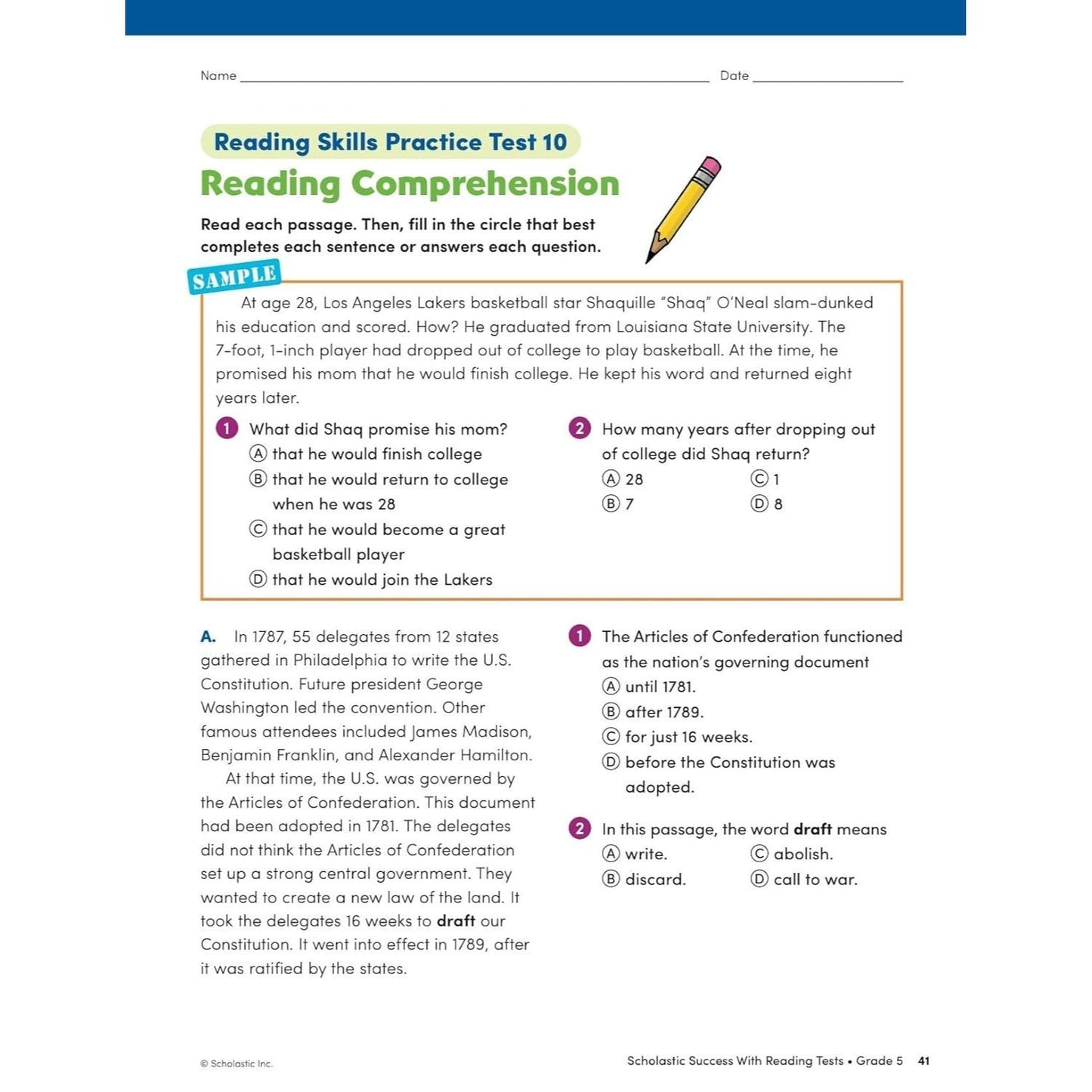 Scholastic Success with Reading Tests Grade 5 Workbook