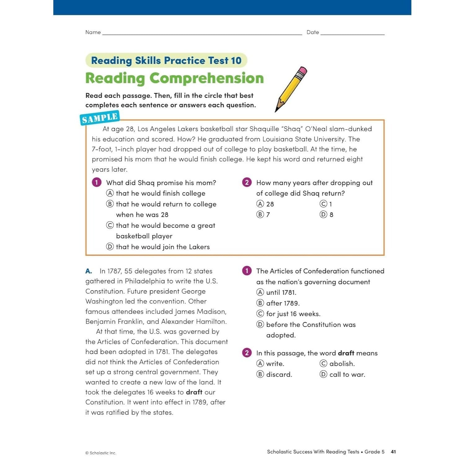 Scholastic Success with Reading Tests Grade 5 Workbook