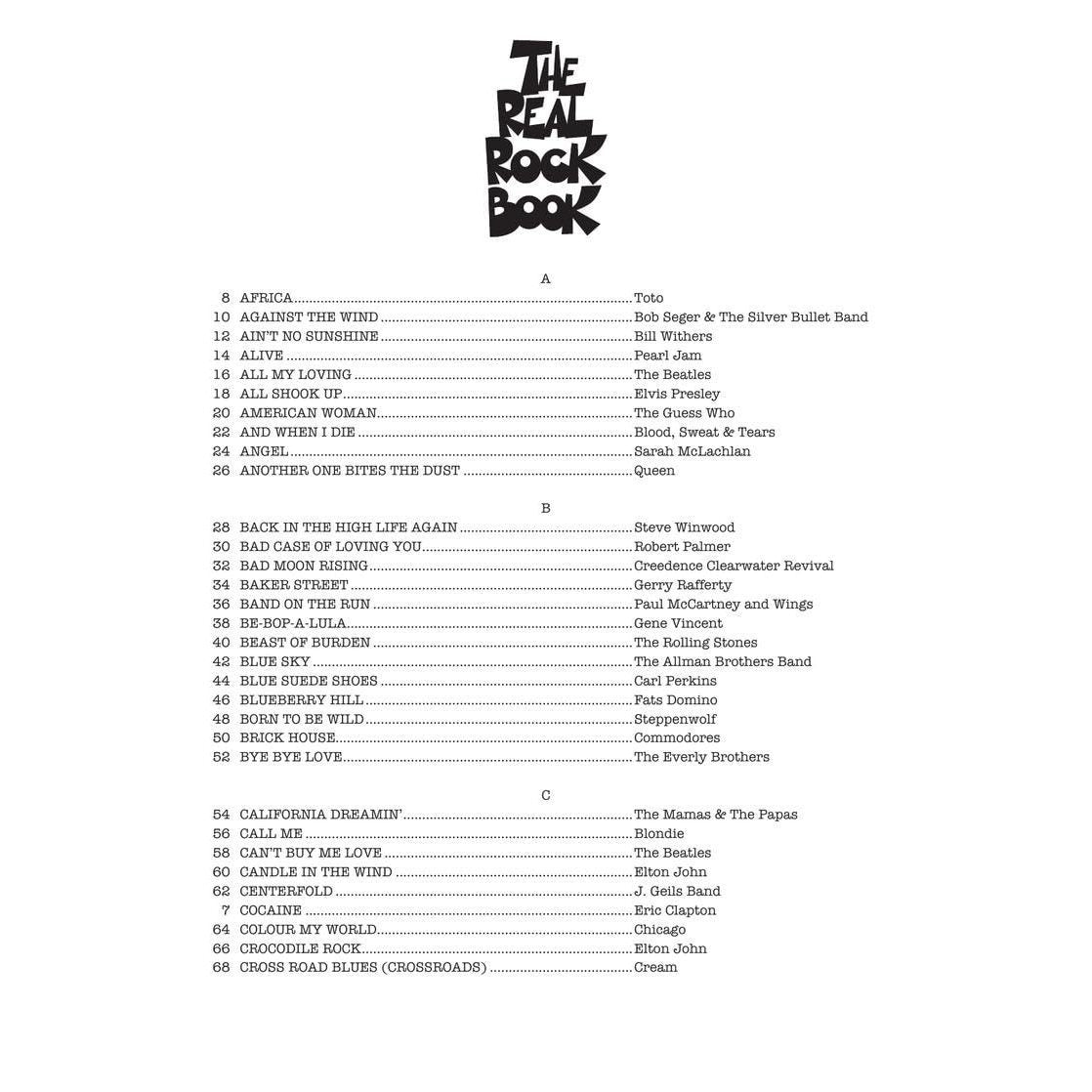 The Real Rock Book C Instruments 200 Classic Rock Hits for Piano, Guitar & Vocalists Hal Leonard Fake Book with Chords & Lyrics Essential Rock Sheet Music