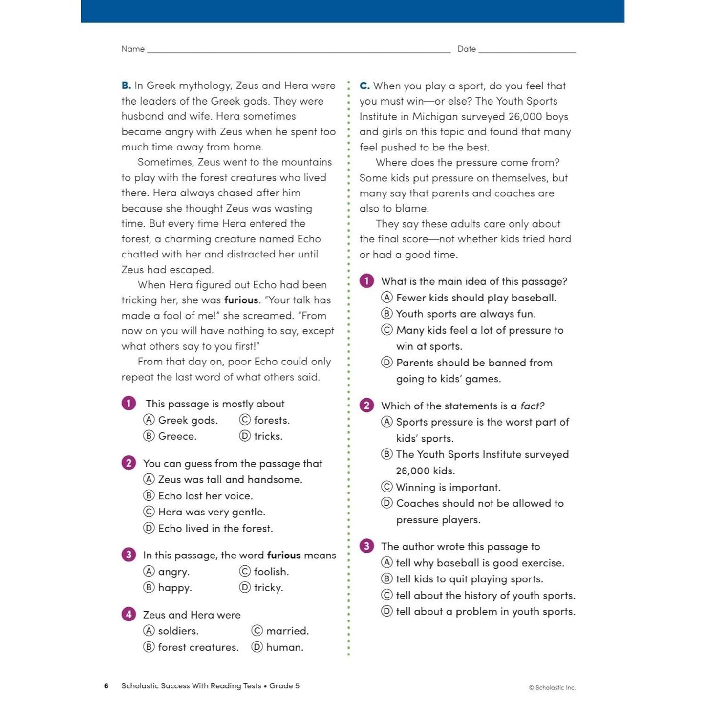 Scholastic Success with Reading Tests Grade 5 Workbook