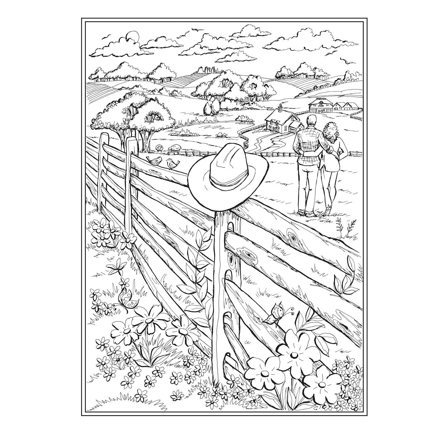 Creative Haven Romantic Country Scenes Coloring Book (Spiral Bound)
