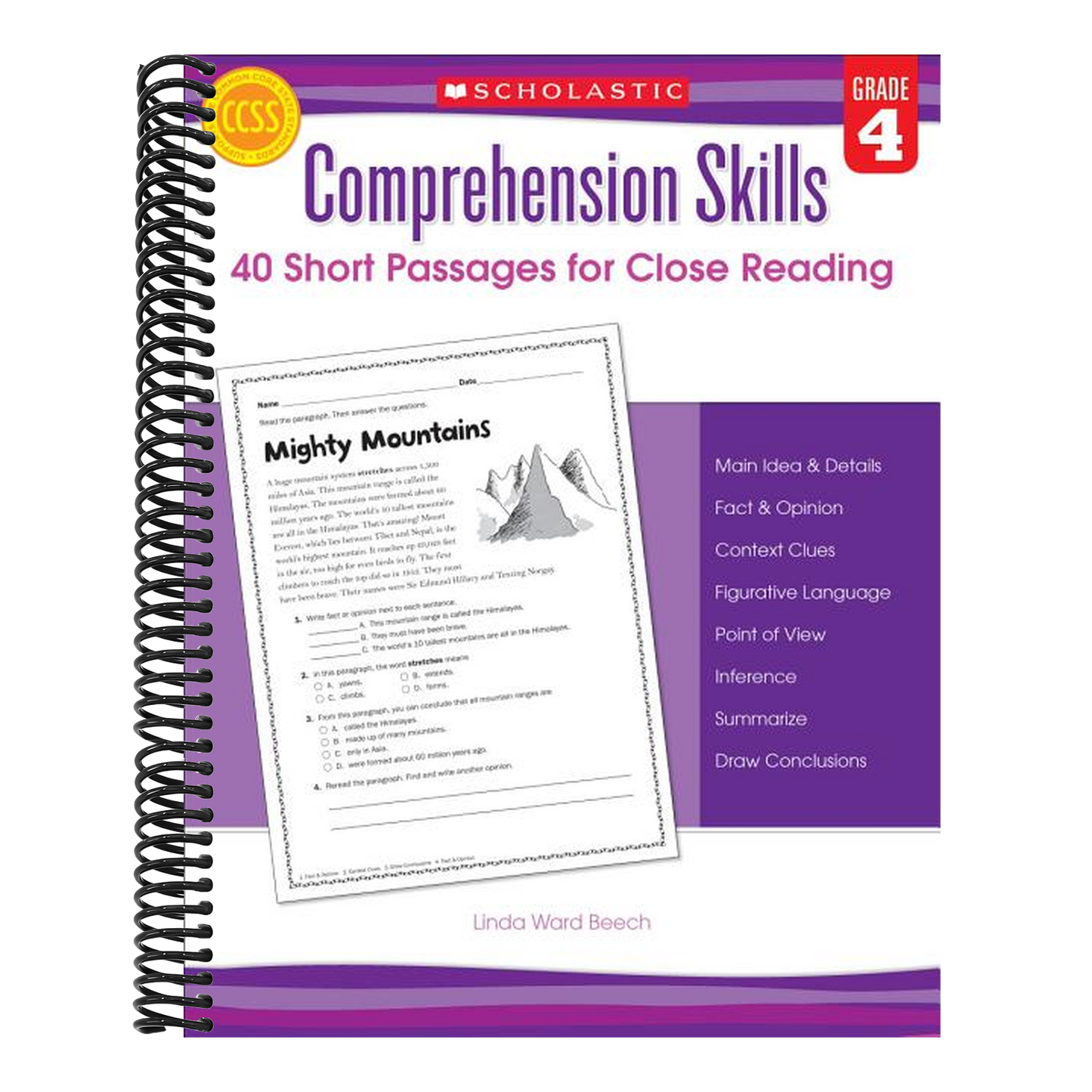 Comprehension Skills: 40 Short Passages for Close Reading: Grade 4 (Spiral Bound)