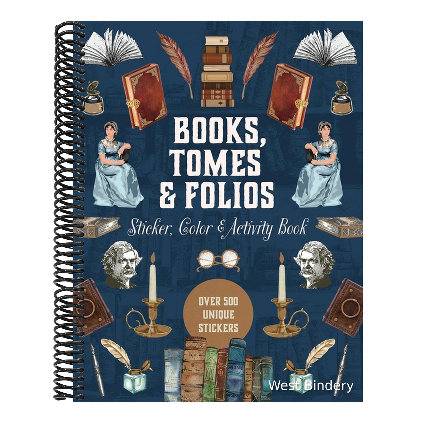 Books, Tomes & Folios Sticker, Color & Activity Book: Over 500 Unique Stickers
