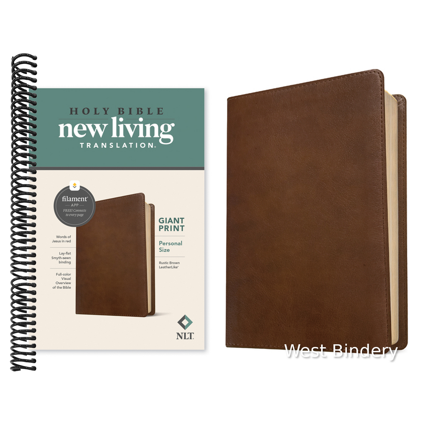 NLT Personal Size Giant Print Bible, Filament Enabled Edition (Red Letter, Leatherlike, Rustic Brown)