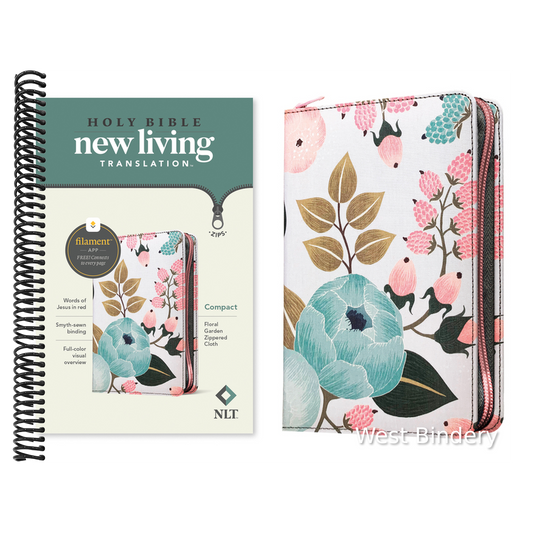 NLT Compact Zipper Bible, Filament Enabled (Cloth, Floral Garden, Red Letter)