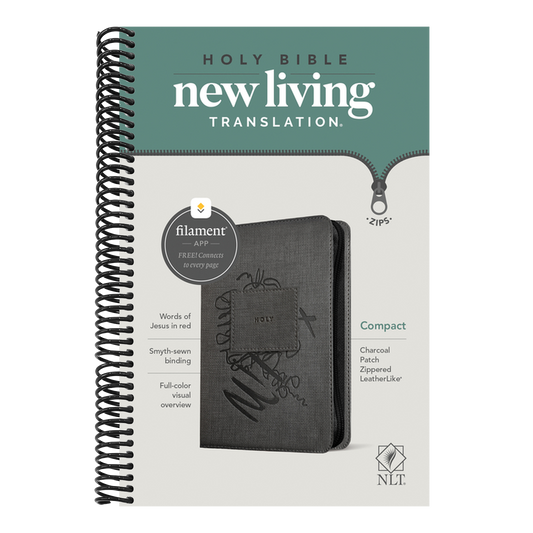NLT Compact Zipper Bible, Filament Enabled (Leatherlike, Charcoal Patch, Red Letter)